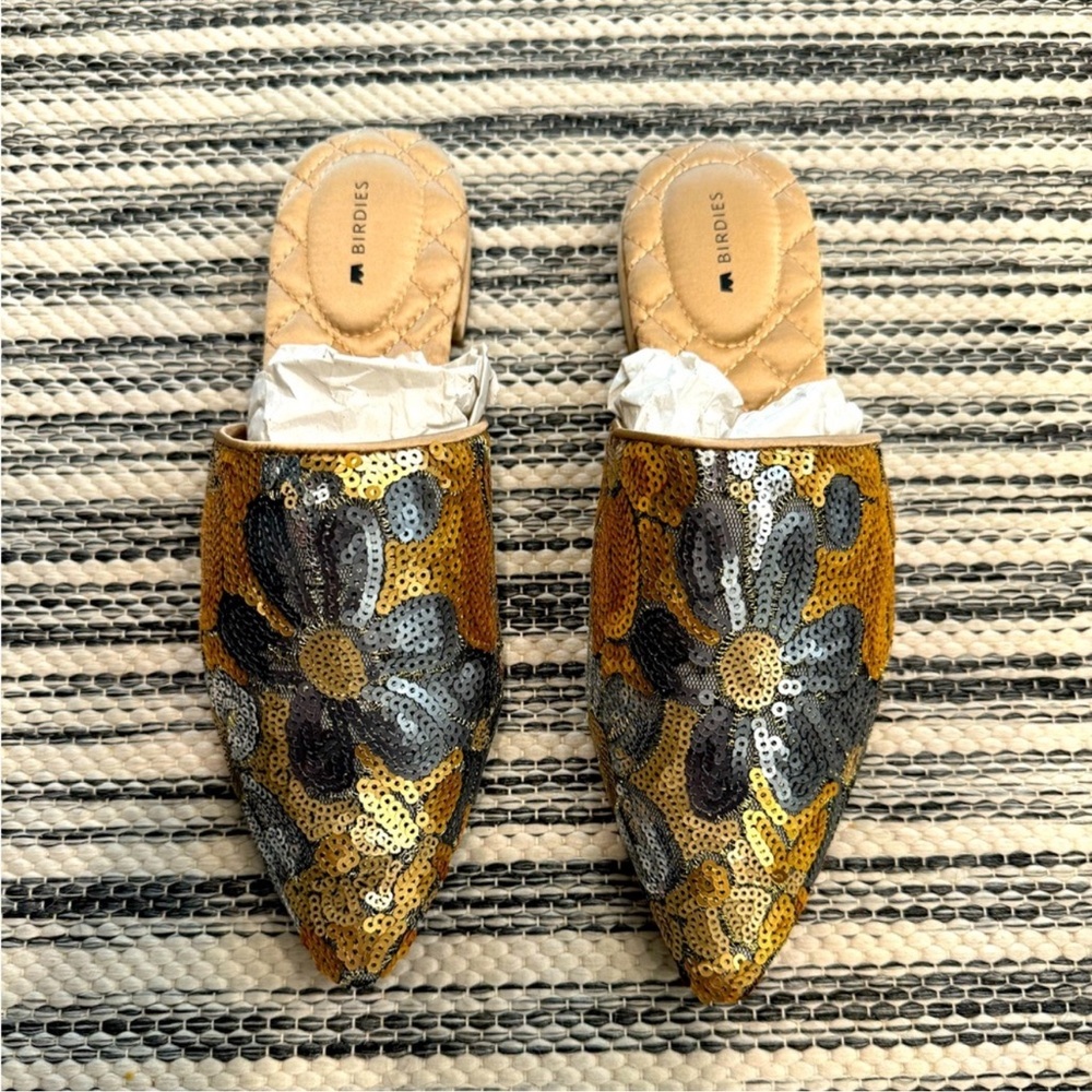 Birdies The Dove Gold Petal Sequin Mule Slip On‎ Shoes Flats Shoes 6.5